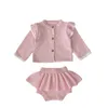 Kläderuppsättningar 2024 Autumn Infant Baby Girls 2st kläder Set Cotton Sticked Buttons tröja rockar ruffle culottes kostym småbarn kläder