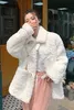女性用ファーファッションウールフリースフリースコートミディアム秋の冬の甘いフェイクワンピース温かいジャケット模倣ラムアウターウェアB122