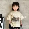 Boys Character letter printed T-shirt 2024 summer kids cotton half sleeve casual tops fashion children eyes pattern beach wear shorts Z7152