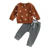 Kledingsets Leuke Halloween-pompoenprint Baby-baby-outfit Sweatshirt-tops met lange mouwen en effen kleurenbroeken voor de herfst