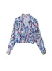 Vrouwen Blouses Vrouwen Mode Print Cropped Slanke V-hals Vintage Lange Mouw Vrouwelijke Shirts Chic Tops Broek Pak 7795/488