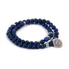 Yoga Chakra Healing Gemstone Lapis 6MM Bead Double Layer Bracelet Tree of Life Charm Natural Stone Stretch Bracelets women fashion jewelry