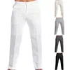 Calças masculinas homens algodão linho respirável calças elegante cor sólida slim fit longo com zíper de cintura média para lazer