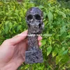 Gotycki naturalny czarny obsydian szkielet ręczny Czaszka rzeźba Kreatywność rzeźbia polerowane Yooperlite Quartz Crystal Mineral Decimen Home Decor Christmas Prezent