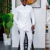 Mens Temos Casamento Duas Peças Terno Mens Vestido Calças Compridas Camisa Cor Sólida Manga Longa Festa Estilo Étnico Africano Roupas 240227