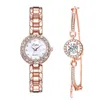 Montre-bracelets 2pcs / set Fashion Belt Watches Femmes Regardez un bracelet en argent délicat pour le bracelet de luxe pour les dames Relogio Feminino