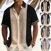 Chemises décontractées pour hommes Chemise de couleurs contrastées Cardigan élégant à col à revers avec patchwork de couleurs contrastées Manches courtes Respirant pour le bureau