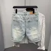 Summer Mens Scratched Broken Denim Shorts Men Fashion Brand Beard Splice Stretch Ripped Short Jeans Pants 240227