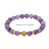 Perlen Hohe Qualität 8mm Amethyst Legierung Buddha Perlen Armband Für Frauen Männer Elastische Heilung NCE Zarte Mode Schmuck drop Lieferung Dh3Eu