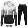 Womens solid color tricolor hoodie set hooded sweatshirt pants set sports jogging set hooded track and field suit S-4XL240311