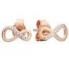 Studörhängen Autentisk 925 Sterling Silver Rose Golden Shine Infinity Earring With Crystal For Women Birthday Present Fashion Jewelry