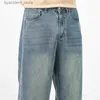 Mäns jeans märke kläder vår sommar mysig mjuk lyocell tyg mens jeans lösa breda ben byxor elastiska midja avslappnade byxor plus storlek l240313