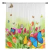 Rideaux Printemps Papillon Feuilles Vertes Fleur Tulle Rideaux pour Salon Chambre Décor Transparent Mousseline de Soie Sheer Voile Rideau de Fenêtre