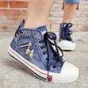 Dress Shoes Baseball Softball Shoes 2024 Spring Flat Bottom Lace up Board Casual Denim Cloth and Autumn Breathable New Canvas High Top Female StudentsH240313