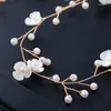 Headpieces Silver Gold Color Pearl Flower Vine Hair Band Handmade Headband For Women Bride Hairbands Party Wedding Accessories