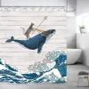 Rideaux Rideau de douche animaux drôles chat chevauche une baleine pour combattre motif imperméable multitaille décor de salle de bain avec crochets rideau de salle de bain