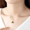 Pendant Necklaces Pure Gold New Gold Green Jade Marrow Small Skirt Pendant for Womens Internet Celebrity Fashion Fan Necklace Pendant JewelryL242313