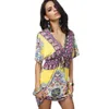 Boho Style NEW Summer Women Dress Sexy Sundresses Ethnic Print Tunic Beach Dresses Plus Size Casual Silk Clothing Free Shipping