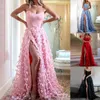 Casual Dresses 3D Embroidered Tube Top Mesh Sexy Elegant Tulle Floral Back Tie Hem Slit Prom Formal Evening Dress Maxi