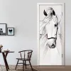Stickers Selfadhesive 3D Door Stickers Hand Painted White Horse Abstract Art Wall Painting Bedroom Study Room Door Mural Wallpaper Decor