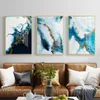 Nordic Abstract color spalsh blue golden canvas painting poster and print unique decor wall art pictures for living room bedroom2875