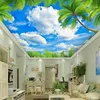 Custom Green Leaves Blue Sky White Clouds Zenith Ceiling 3D Fresco Modern Bedroom Living Room Ceiling Decoration Mural Wallpaper275J