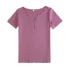 T-shirts femme t-shirts femme qualité supérieure printemps/été manches courtes col en V boutons couleur unie dames hauts goutte ZBBA72