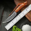 Couteaux de chasse de camping Couteau design damas lame fixe en acier inoxydable gril extérieur trancheuse à viande grillée couteau de survie avec étui en cuir 240315