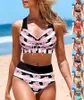 Costumi da bagno Nuove signore estive traspiranti Delicata stampa floreale rosa Costume da bagno bikini da spiaggia sexy e alla moda per le vacanze S-6XL sport acquatici 240311