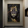 Affiches d'art mural de calligraphie, lumière noire et dorée, peinture sur toile de Lion, image d'animal moderne pour salon, décoration de la maison, sans cadre