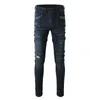 Jeans pour hommes Noir Multi-Poche Streetwear Mode Slim Patchs Plissé Biker Pour Hommes Moto Skinny Stretch Pantalon Déchiré