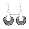 Dangle Chandelier Ethnique Creux Vintage Sliver Corde Wrap Boucles D'oreilles Pour Femmes Bohème Croissant Long Crochet Boucle D'oreille Bijoux En Gros Drop Dhusw