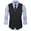 Men's Vests Summer Spring Men Suit Vest Single Breasted Striped Blazer Business Office Dress Wedding Casual Waistcoat Clothing