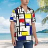 Chemises décontractées pour hommes Chemise de vacances d'art moderne Hommes Mondrian Minimaliste Été Graphique à manches courtes Élégant Blouses surdimensionnées Cadeau