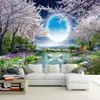 Fond d'écran 3D clair de lune beauté fleur de lune bonne lune fleur de cerisier arbre paysage HD décorations intérieures supérieures papier peint213o