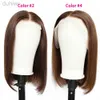 Synthetic Wigs Color #2 #4 Dark Brown Wigs Straight 13x4 Lace Frontal Wig Middle Part 4x4 Closure Wigs Hair ldd240313