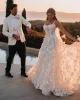 A Romantic Lace Line Wedding Dresses for Summer Garden Beach Boho Bridal Gowns Sexy Spaghetti Straps Backless Robe De BC14812