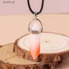 Pendant Necklaces Natural Stone Quartz Lapis Opal Amethyst Pink Crystal Stone Hexagonal Column Pendant Necklaces Leather Chain Bullet NecklaceL242313