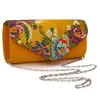 Vintage Suede Clutch Bag Wedding Embroidered Flower Shoulder With Sling Evening Purse BagS Yellow Clutches Femininos 240305