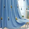 Cortinas blackout bordadas de urso de desenho animado, cortinas de janela azul de alta qualidade, painel transparente bordado para quarto de criança, quarto de bebê