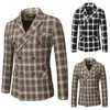 Garnitury męskie Męskie jesień i zimowy garnitur podwójnie piersi w kratę Lapel Multi Pocket Blazer Blazer Coat
