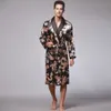 Men Silk Summer and Autumn Satin Kimono Bathrobe Golden Dragon Cknee Lenge Long Long Back Bath Robe Dressle Sleepwear Y20299X