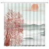 Curtains Landscape Shower Curtain Spring Pink Flower and Pavilion Scenery on Lake Chinese Style Bathroom Decor Hanging Curtain with Hooks