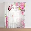 Gardiner 2Panels Pink Rose Flower Print Thin Curtain Rod Pocket Window Treatment For Bedroom Office Kitchen Living Room Study Home Decor