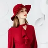 Beretten 2024 Elegant modehaar Rode hoed All-match wol vrouwelijke vrijetijdsstraat wollen cap fedoras brim bim b-7476