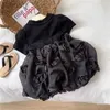 Girl's Dresses Baby Summer New Dress Fashionable British Style Black Solid Color Flower Fluffy Dress Cute Princess Dress ldd240313