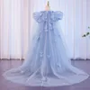 Vestidos de menina jill desejo céu azul flor árabe cristal com capa flores 3d mangas bufantes para crianças festa de aniversário de casamento j098