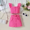 Conjuntos de roupas Pudcoco Criança Crianças Bebê Meninas 2 Pcs Roupas de Verão Plissado Sem Mangas Regatas Cinto Saia Conjunto Roupas 18m-6T