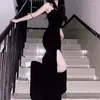 Casual Dresses French Camisole Black Dress for Women High-End Feeling Women's Sleeveless Slim Fit Slit Long kjol