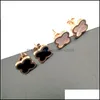 Stud Fashion Women Style White Black Four Leaf Clover Stainless Steel Earring Drop Delivery Jewelry Earrings Otwjy
